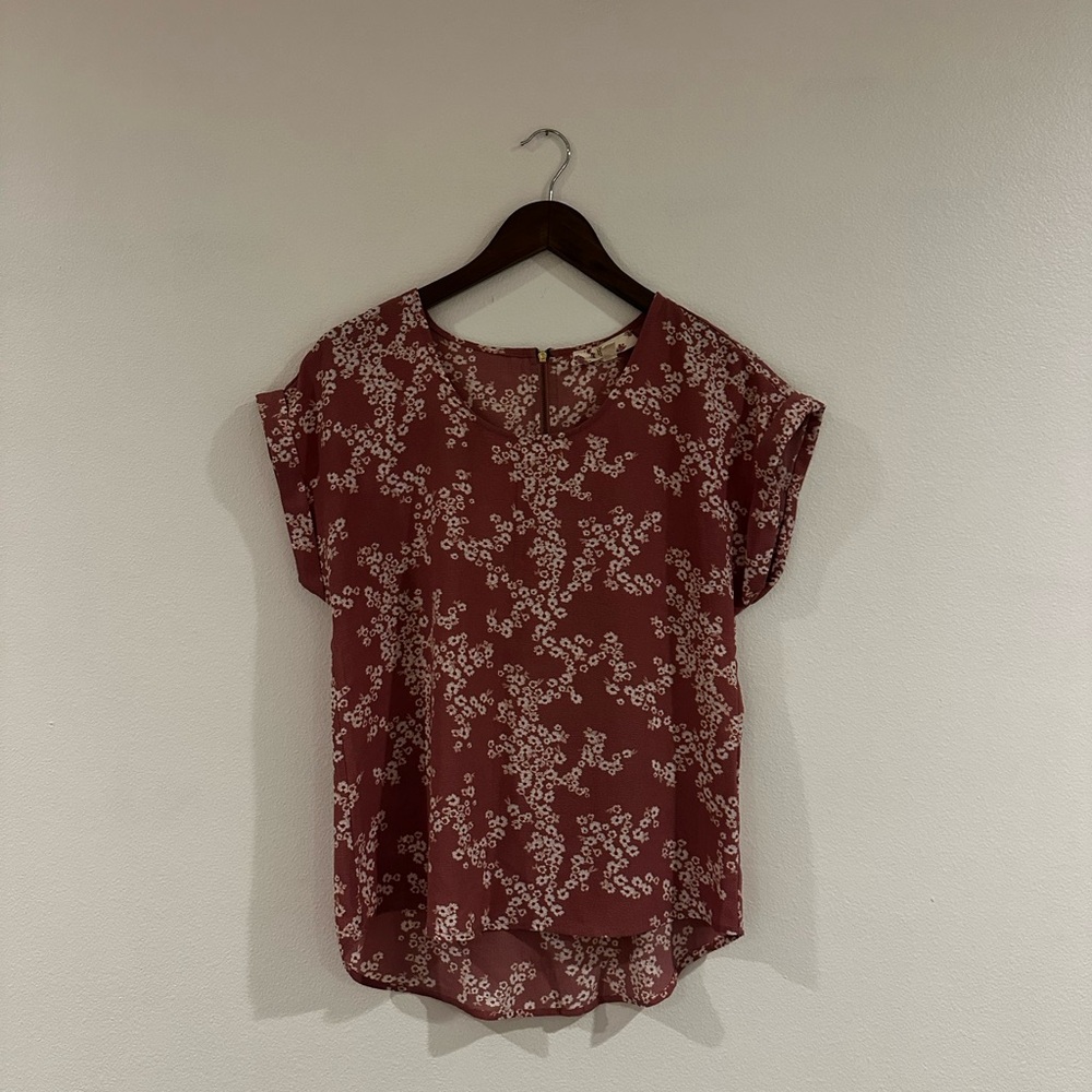 Hippie Rose Dusty Rose Floral Cap-Sleeve Blouse